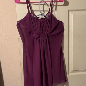 Purple Sleeveless  Sheer Top with Bow Detail